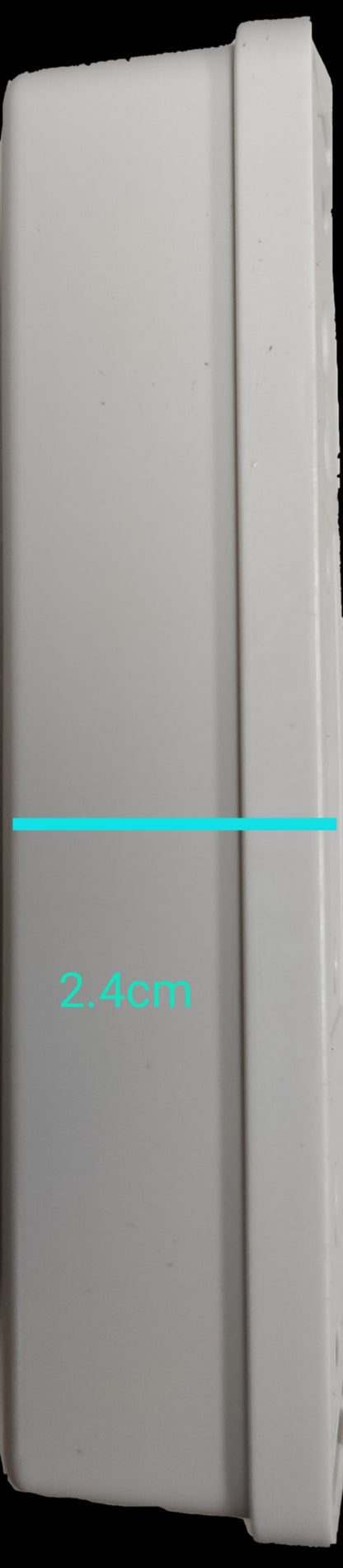 Side view of white Omni 3 gang extension outlet showing slim profile and slim depth