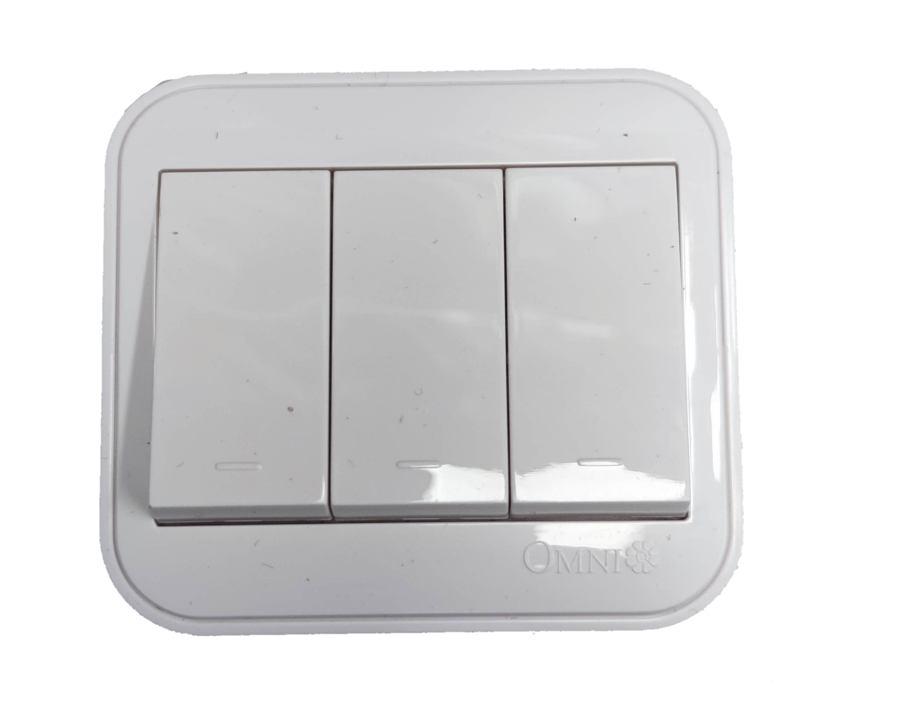 Omni 3 gang surface 1 Way Switch in white, suitable for home and office lighting control