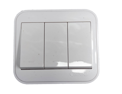 Omni 3 gang surface 1 Way Switch in white, suitable for home and office lighting control