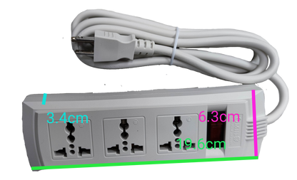 Omni 3 gang universal power strip 6 feet with three universal sockets and white cable