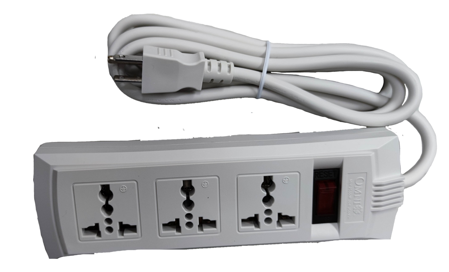 Omni 3 gang universal power strip 6 feet with three universal sockets and power switch