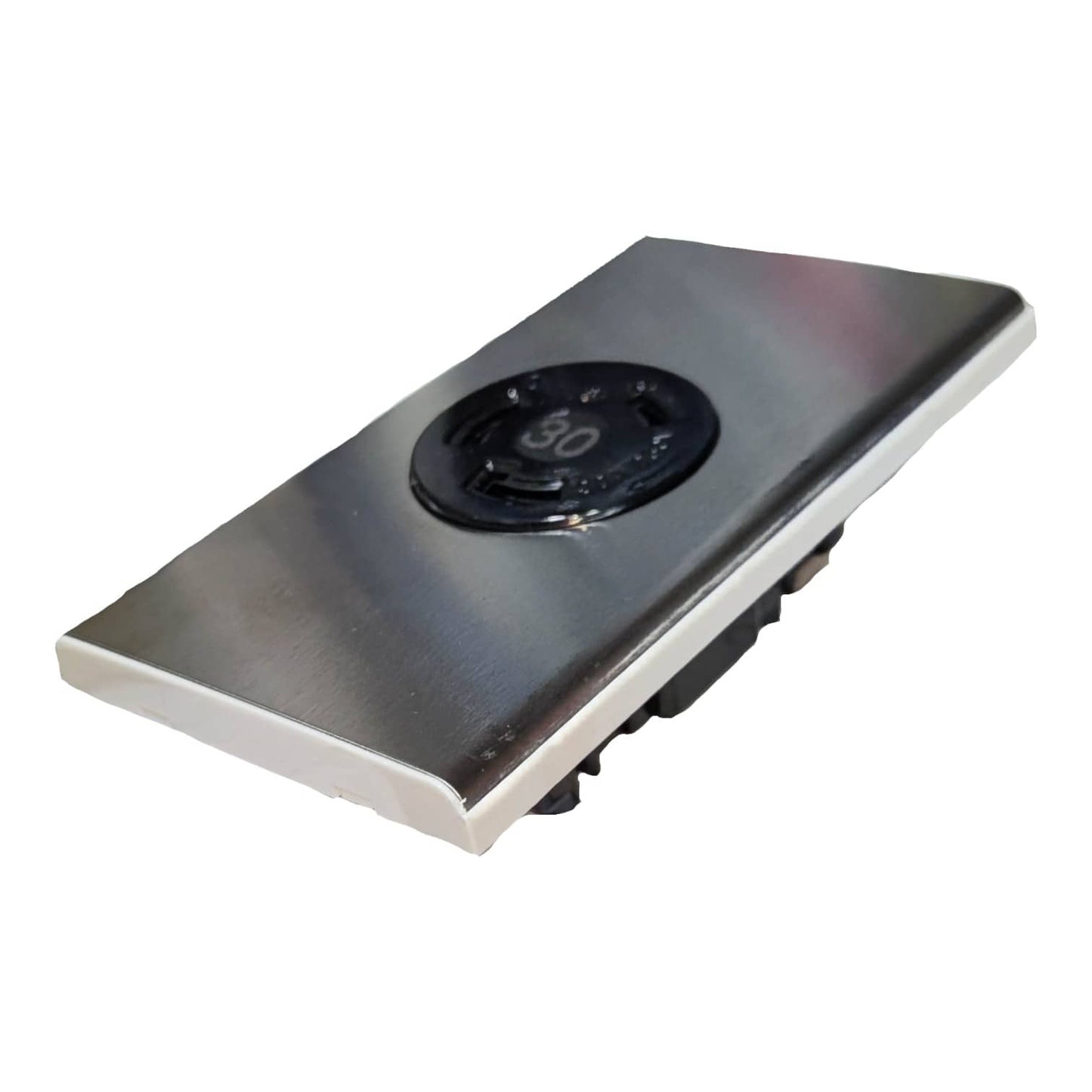 Omni 30A twistlock outlet with plate cover in sleek stainless steel design for secure connections