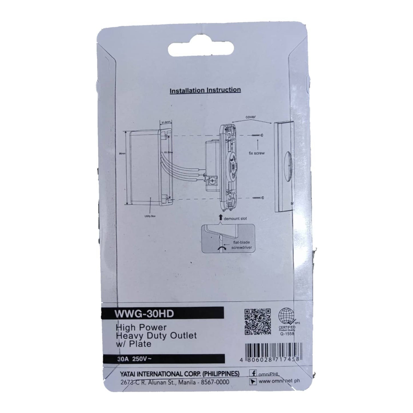 Omni 30A twistlock outlet with plate cover installation instructions for high power outlets