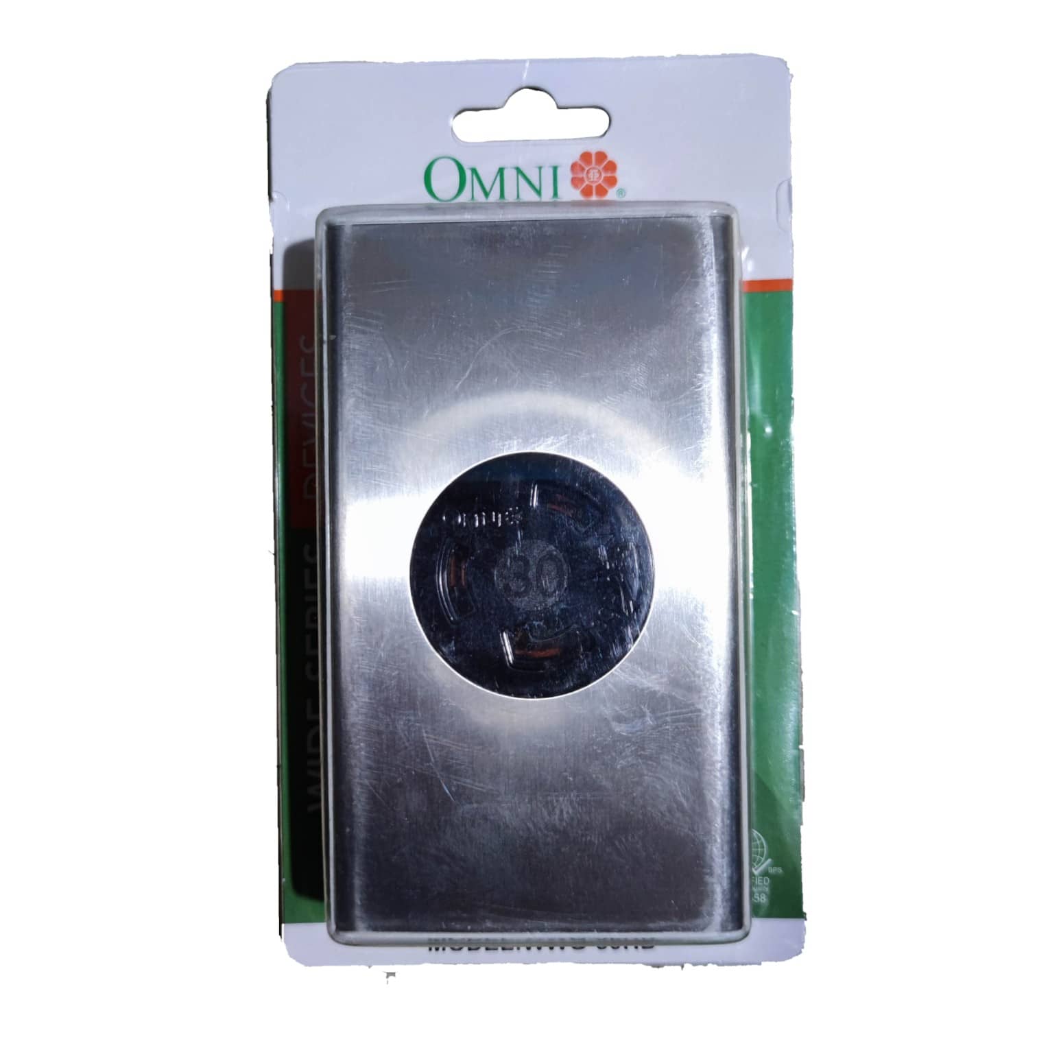 Omni 30A twistlock outlet with plate cover on packaging for secure electrical connections