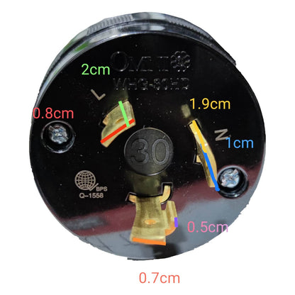 Omni 30A twistlock plug 220V with clear dimensions and secure connection for reliable power supply