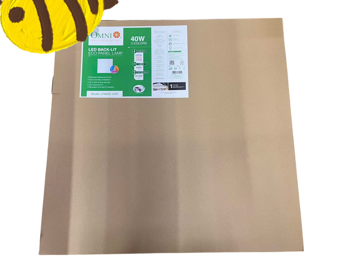 Omni 40W tri-color panel light showing energy-efficient design and flexible color options