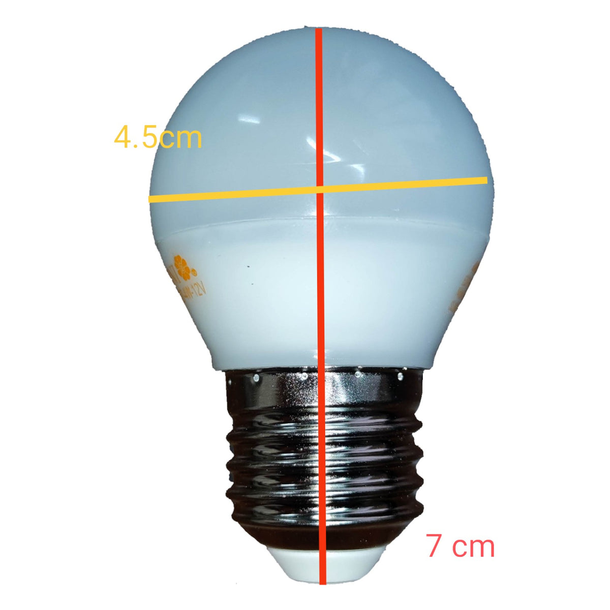 Light bulb with measurements on a white background