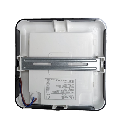 Back view of Omni 4WF2 weatherproof LED wall light 220v with mounting bracket and wiring connections