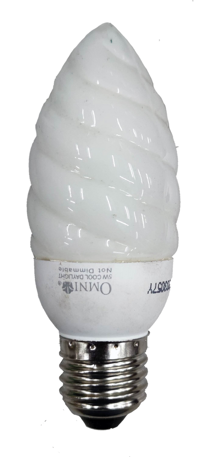 Omni 5W CFL Bulb Daylight E27 220V spiral candle shape white compact fluorescent bulb with E27 screw base