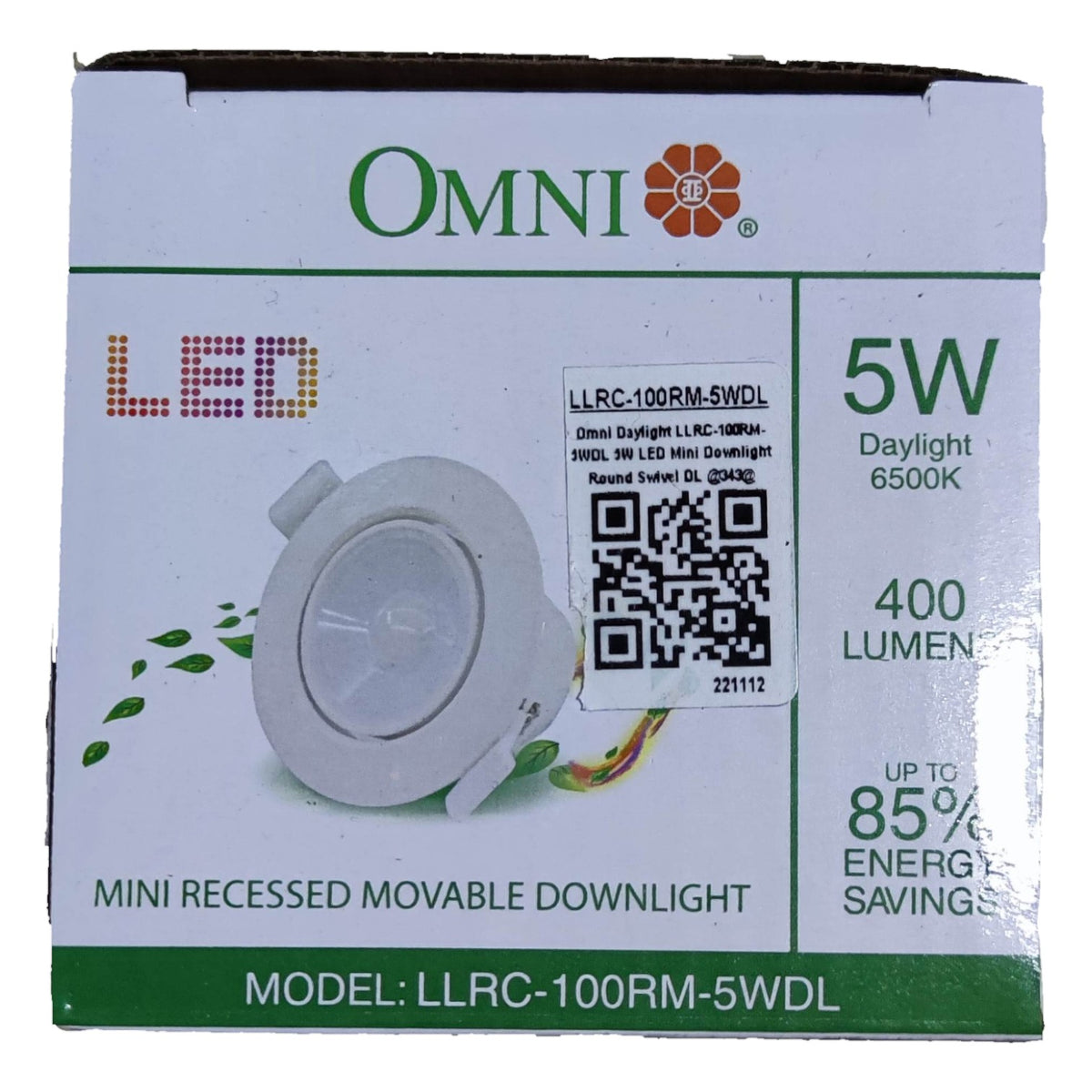 Omni 5W LED Tiltable Downlight 220V Daylight 6500K 350 Lumens LLRC-100RM-5WDL