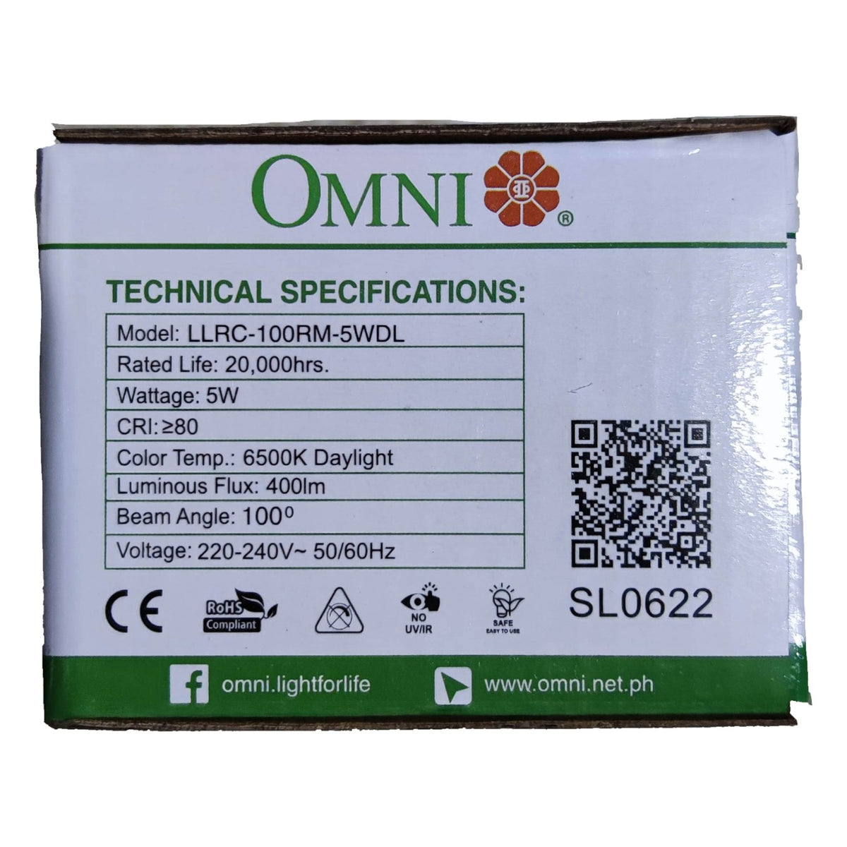 Omni 5W LED Tiltable Downlight 220V Daylight 6500K 350 Lumens LLRC-100RM-5WDL
