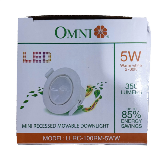 Omni 5W LED movable downlight in warm white, ideal for energy-efficient lighting solutions