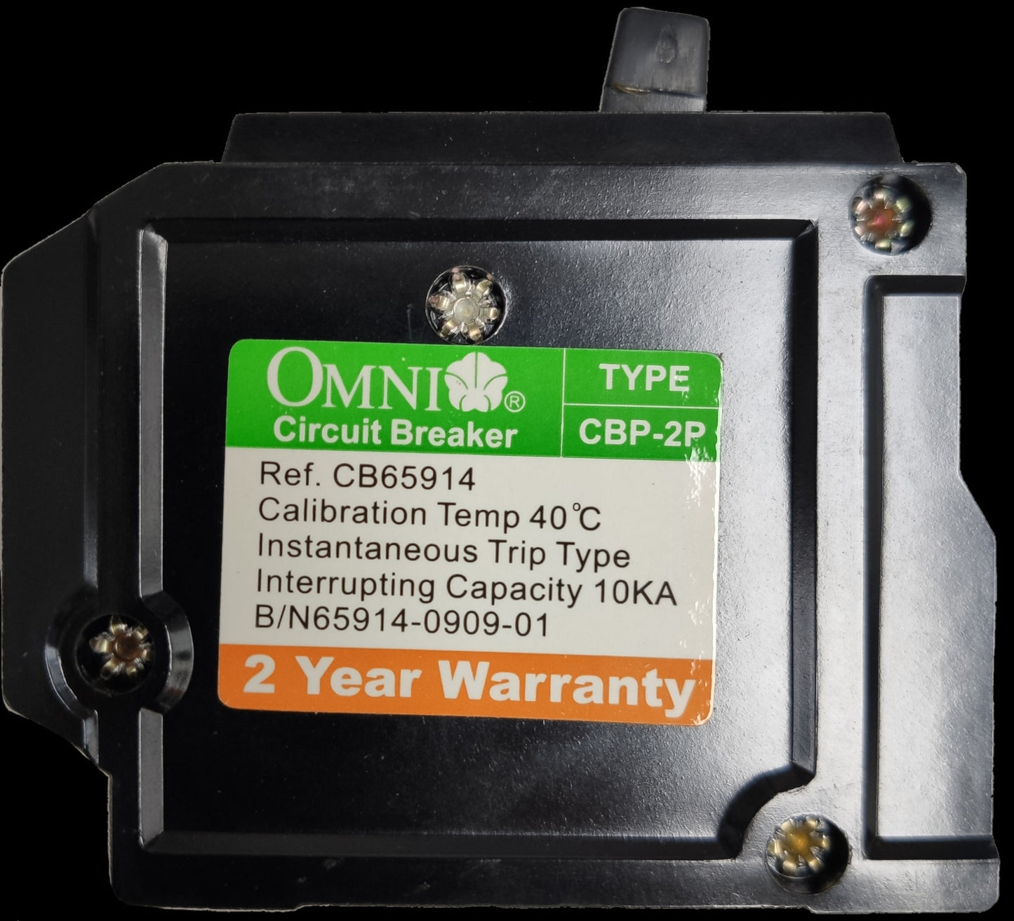 Omni 60A 2 pole circuit breaker Plug in with calibration temp and warranty details