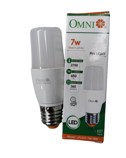 Omni 7W LED stick bulb E27 220V with warm white light and 360-degree beam angle