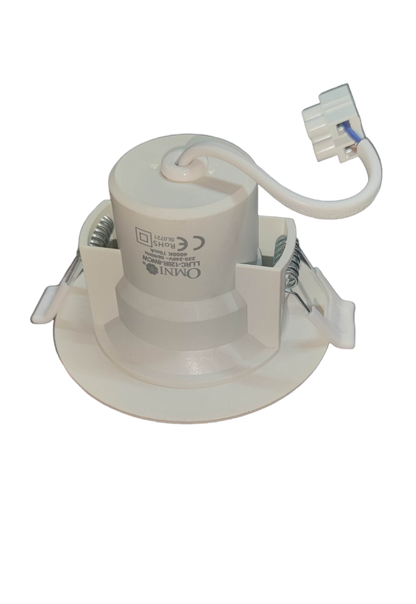 Omni 8W LED Down Light 4000K white ceiling light fixture with spring clips and connector cable