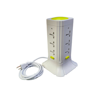 Omni 9 gang tower extension cord white power strip with multiple sockets and long cord