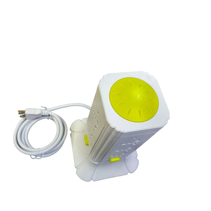 Omni 9 gang tower extension cord with multiple outlets and long white power cable