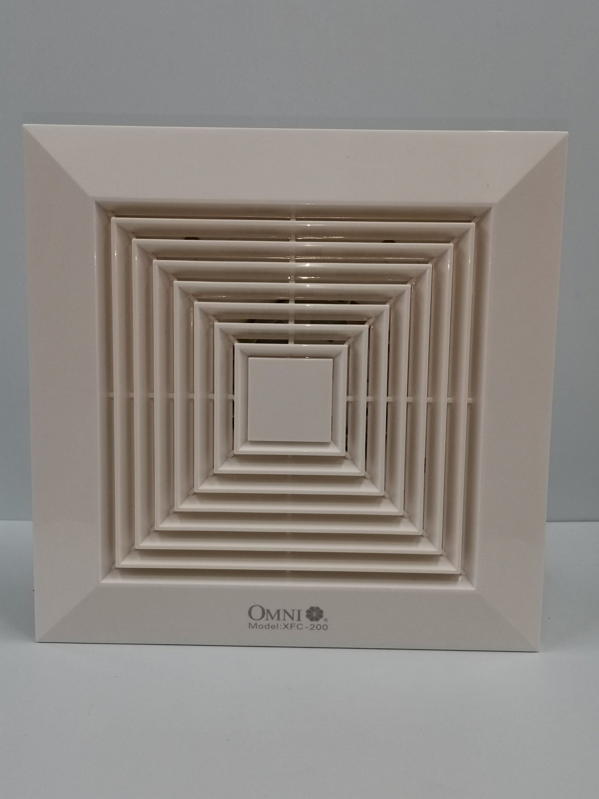 Omni ceiling mounted duct fan 220V 8 inches featuring a sleek white design for effective ventilation