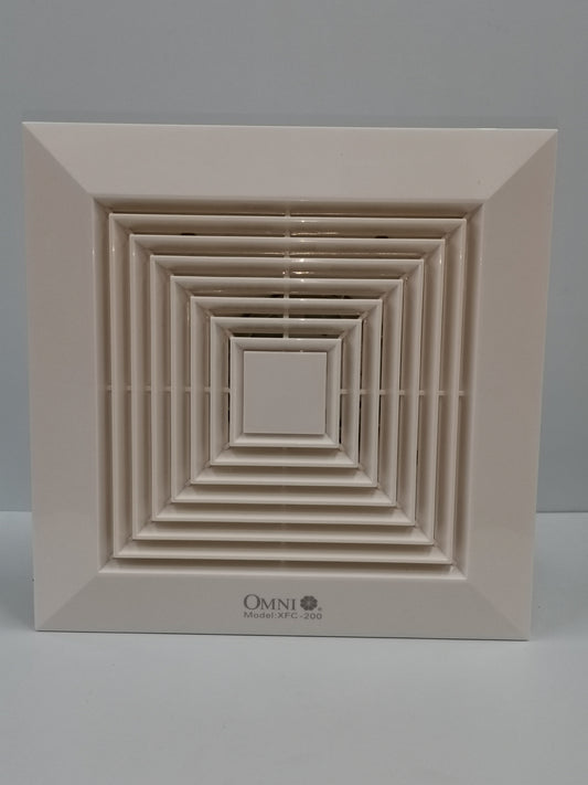 Omni ceiling mounted duct fan 220V 8 inches featuring a sleek white design for effective ventilation