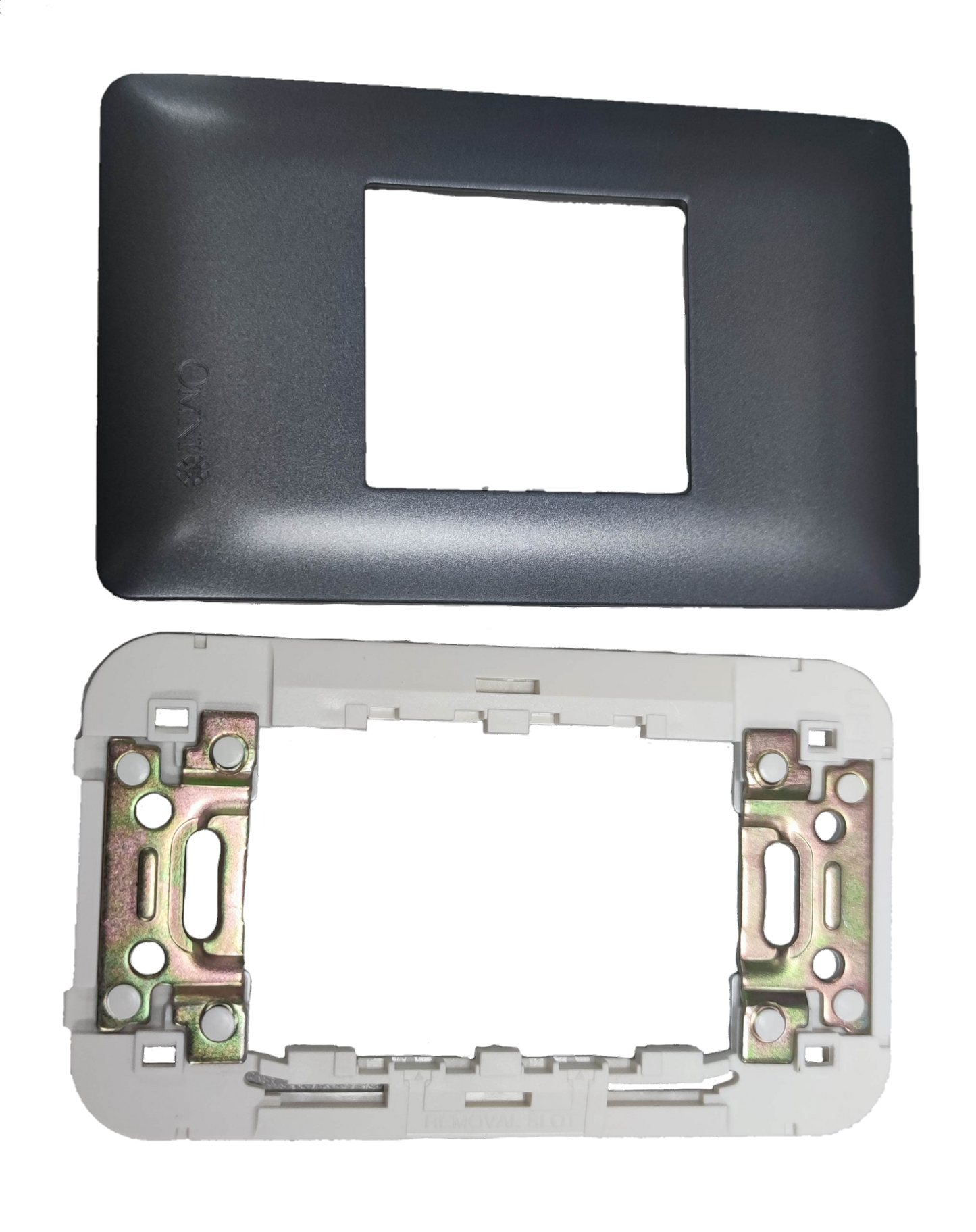 Omni Center Device Plate Graphite power point switch cover with mounting frame in graphite color