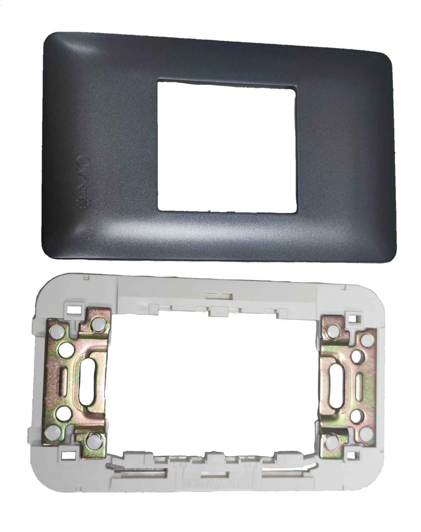 Omni Center Device Plate Graphite power point switch cover with mounting frame in graphite color