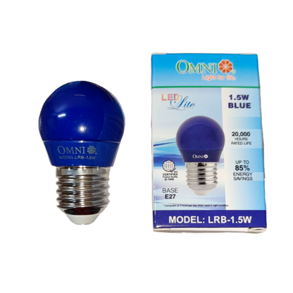 Colored Round Bulb LED E27 220V in blue, 1.5W with 20000 hours lifespan and energy-saving features
