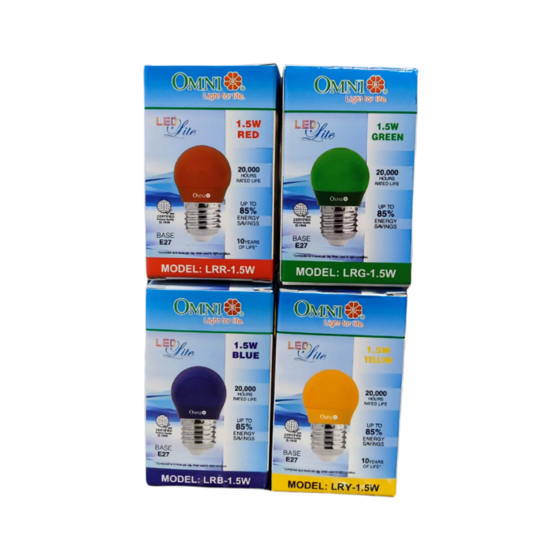 Colored Round Bulb LED E27 220V packs in blue, green, orange, and purple for vibrant lighting options