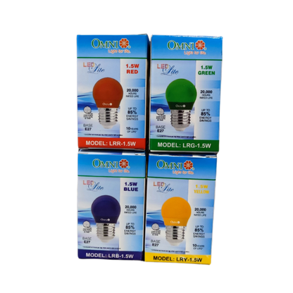 Colored Round Bulb LED E27 220V packs in blue, green, orange, and purple for vibrant lighting options