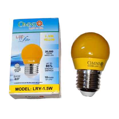 Omni Colored Round Bulb LED E27 220V in Yellow with 1.5W power and 20000 hours rated life