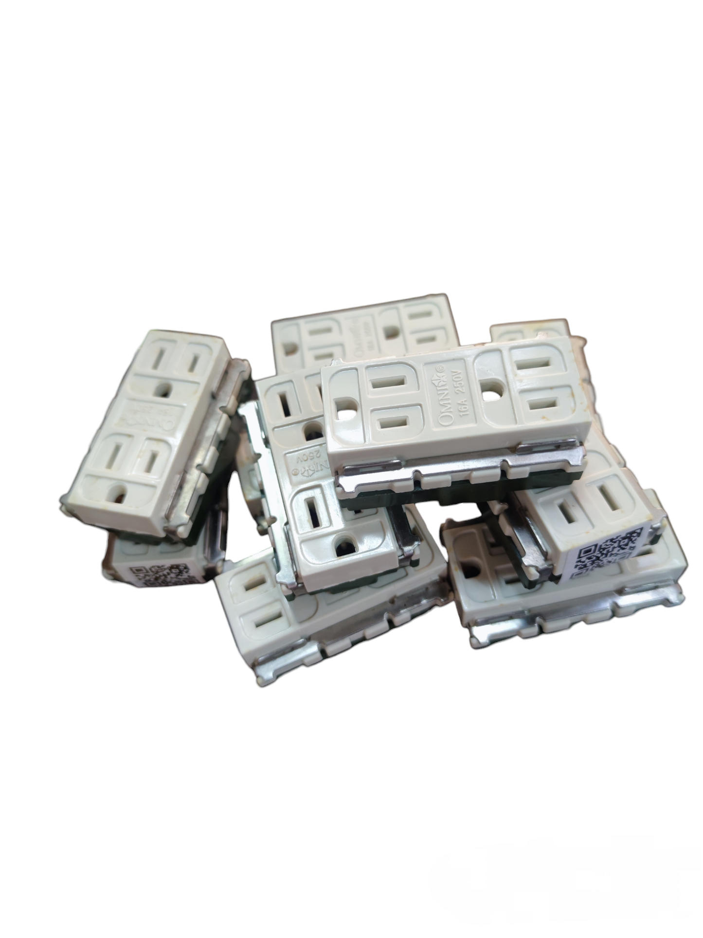 Omni Duplex Flat Pin Outlet with Ground 16A stacked white electrical power points