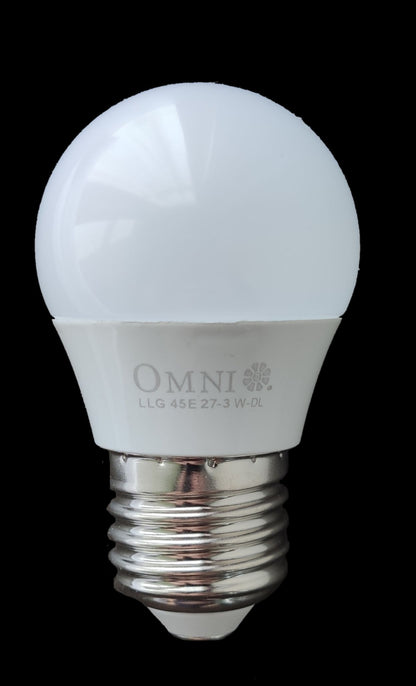 Omni E27 base 3W LED light bulb Warm White with a round, white diffuser for energy-efficient lighting