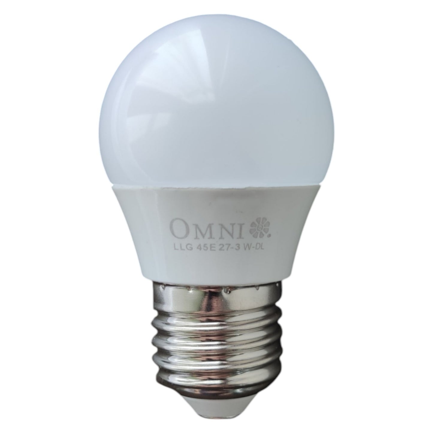White LED light bulb with 'Omni' branding on a white background