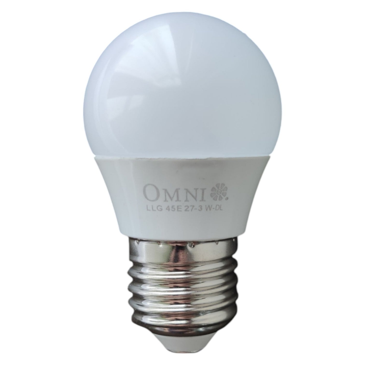 White LED light bulb with 'Omni' branding on a white background
