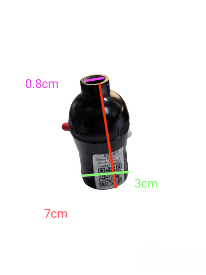 Omni E27 Socket with Push Thru Switch black lighting installation accessory with dimensions