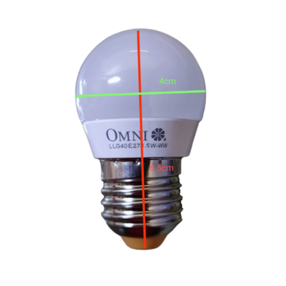 Omni energy saving LED bulb 220V in a round shape with a 4cm diameter and 6.5cm height