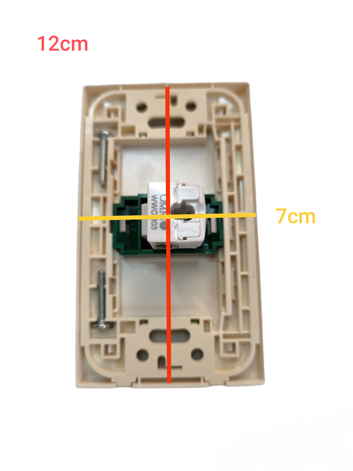 Ethernet network outlet Omni WWP-110 in beige housing with mounting points for easy installation