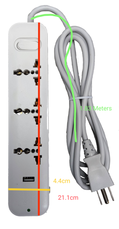 Omni extension cord with USB multiple outlets 1.83 meters long white power strip