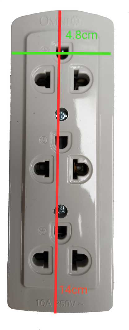 Omni extension surface type outlet with multiple sockets for electrical connections and 10A 250V rating