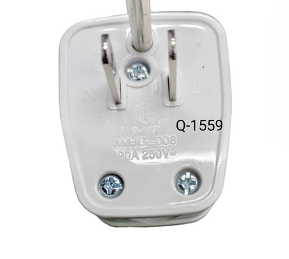 Omni flat pin plug WHG-008 20A 250V showing two pins and mounting screws for electrical use