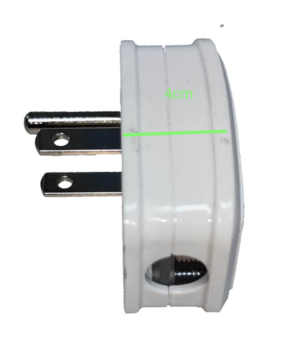 Omni flat pin plug WHG-008 20A 250V side view showing compact design and pin length