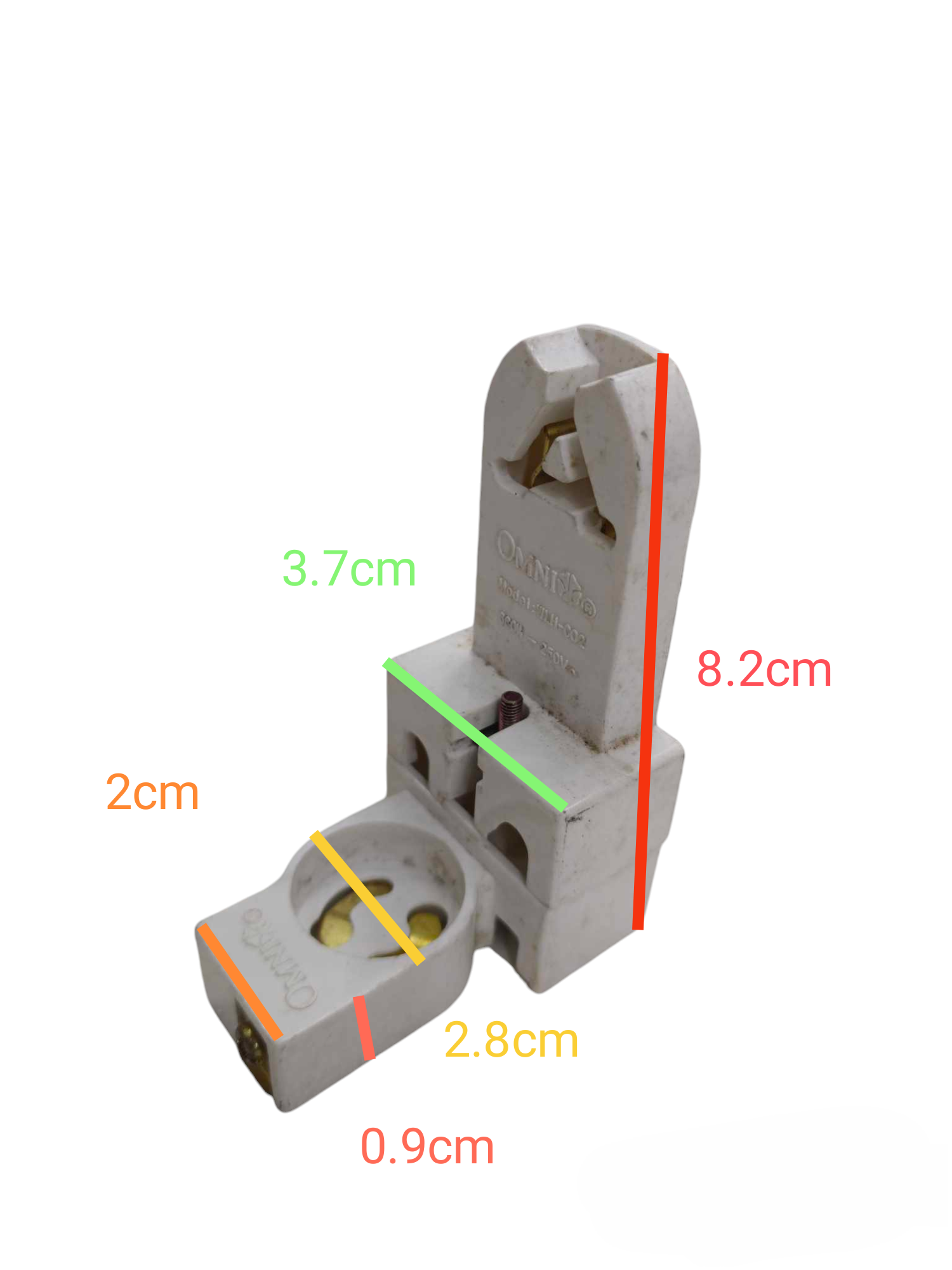 Omni Fluorescent Holder with Starter Holder white plastic lighting accessory with measurements