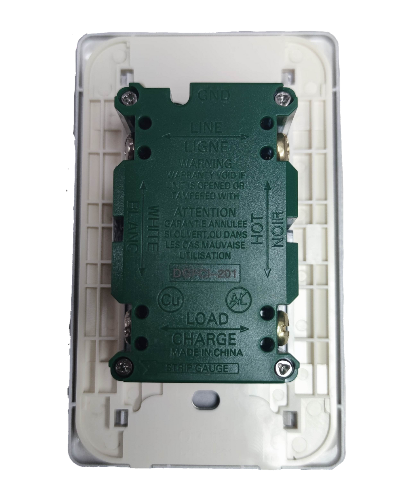 Omni GFCI 2 gang outlet 220V in white with safety features for reliable electrical connections