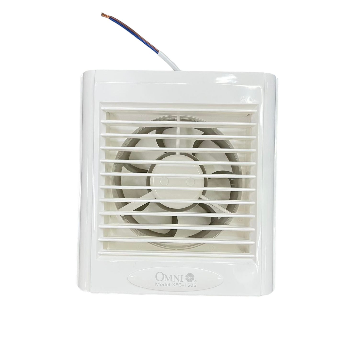 Omni white glass mounted exhaust fan with front grill and wiring for ventilation