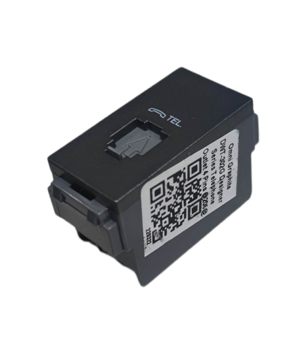 Omni graphite telephone wall jack keystone module with RJ11 port and QR code label for wall plate installation
