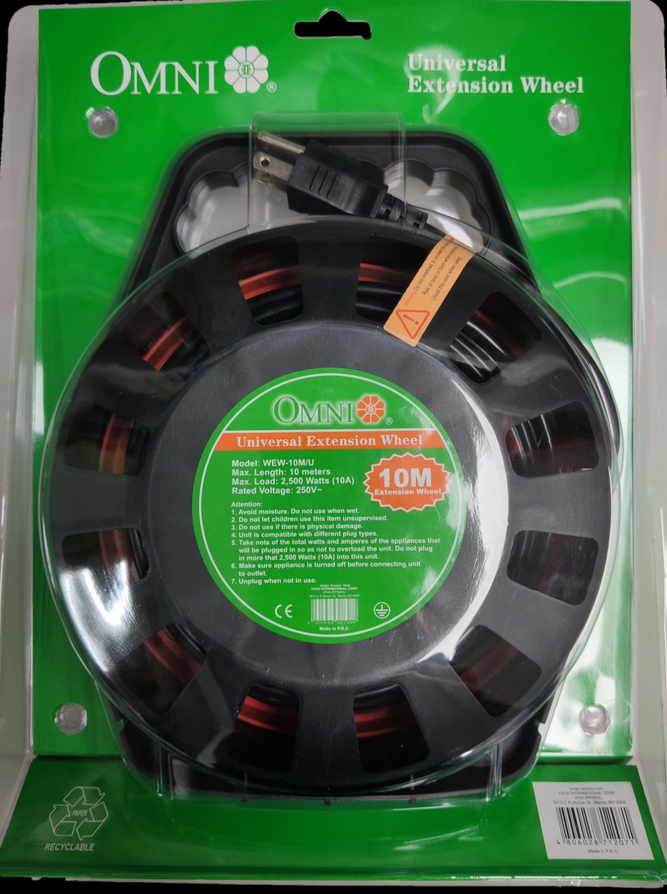 Omni heavy duty 3 gang extension cord in black universal extension wheel with 10 meter length