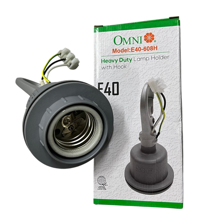Omni heavy duty E40 lamp holder with hook for secure and durable lighting installations