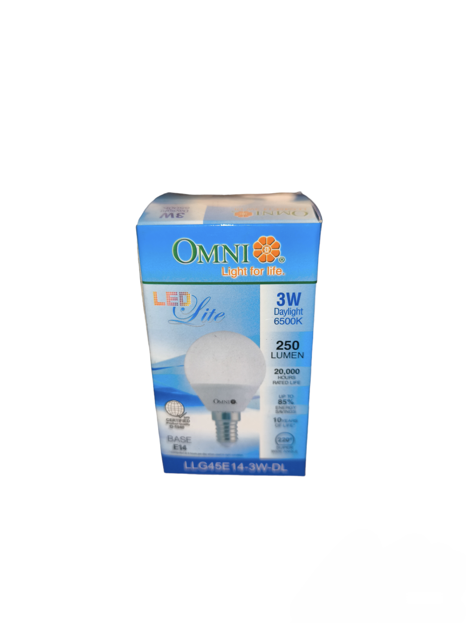 Omni 3W LED bulb daylight 6500K 250 lumens energy-saving light bulb in blue packaging