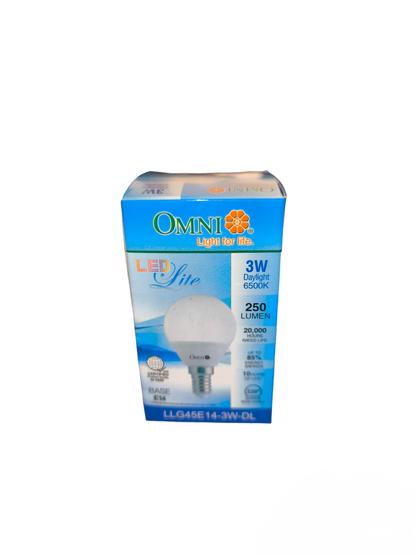 Omni 3W LED bulb daylight 6500K 250 lumens energy-saving light bulb in blue packaging