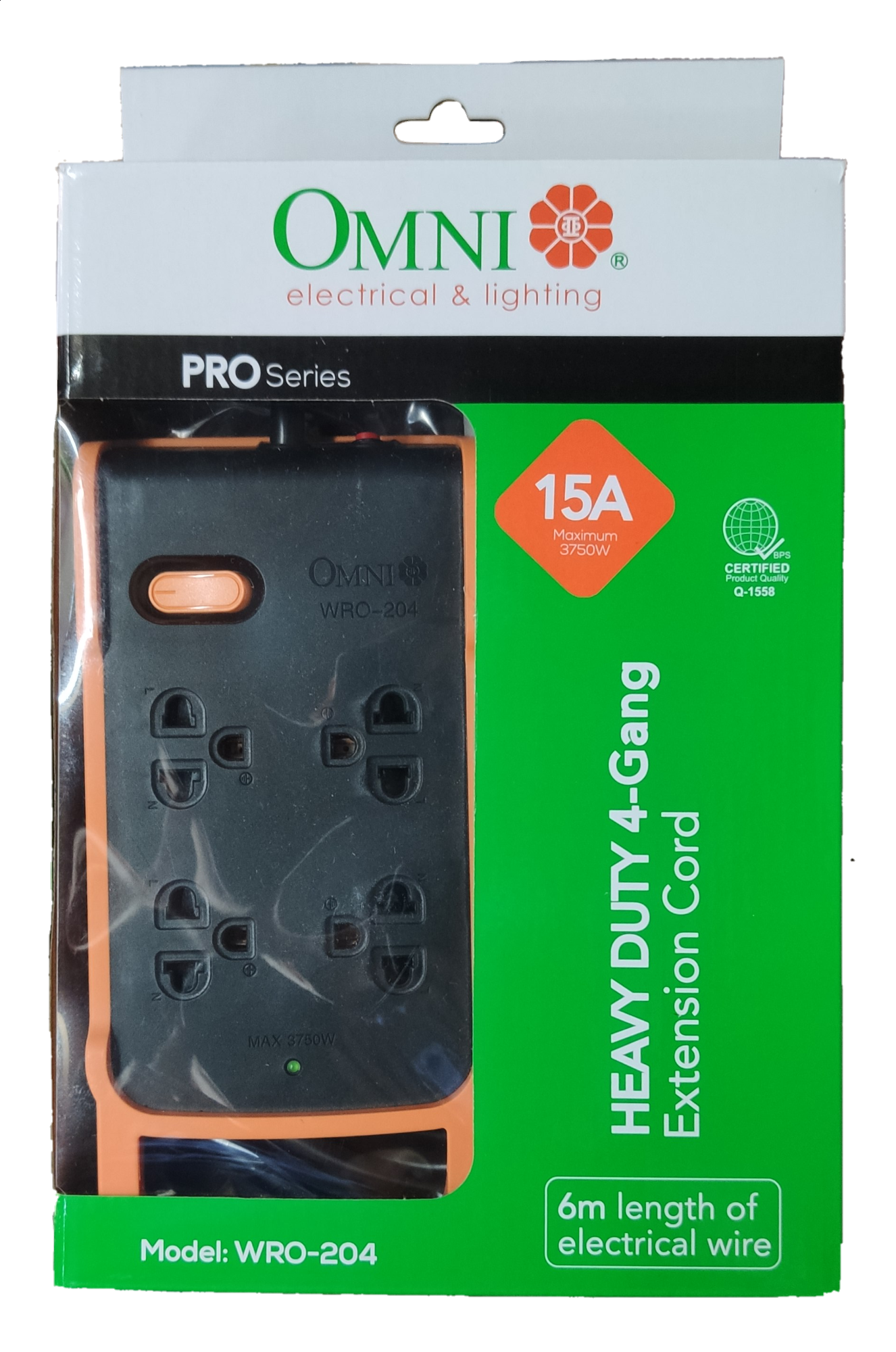 Omni multi outlet power strip heavy duty 4 gang extension cord with 6 meter electrical wire