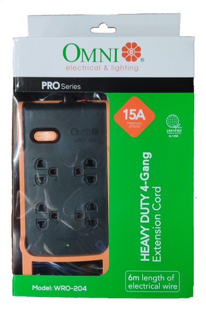 Omni multi outlet power strip heavy duty 4 gang extension cord with 6 meter electrical wire